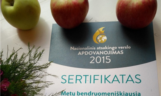 ESO – „Metų bendruomeniškiausios įmonės 2015“ sertifikatas